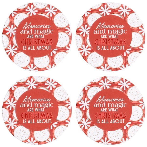 4x Splosh Christmas Memories Ceramic/Cork Coaster Drink Mat/Pad Round 10.5cm Red