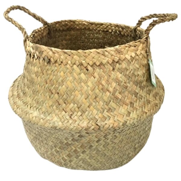 Round Belly Seagrass Small Storage Basket Straw Rattan Home Flower Pot Planter Wicker