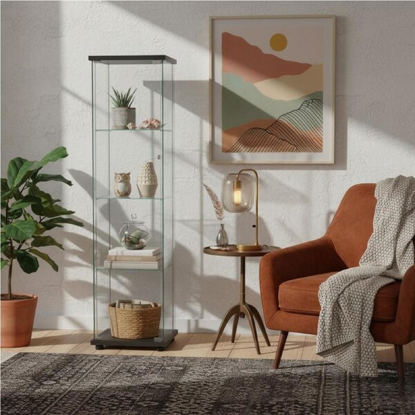 Stacked 164cm Display Cabinet Tempered Glass 4-Tier Collection Storage