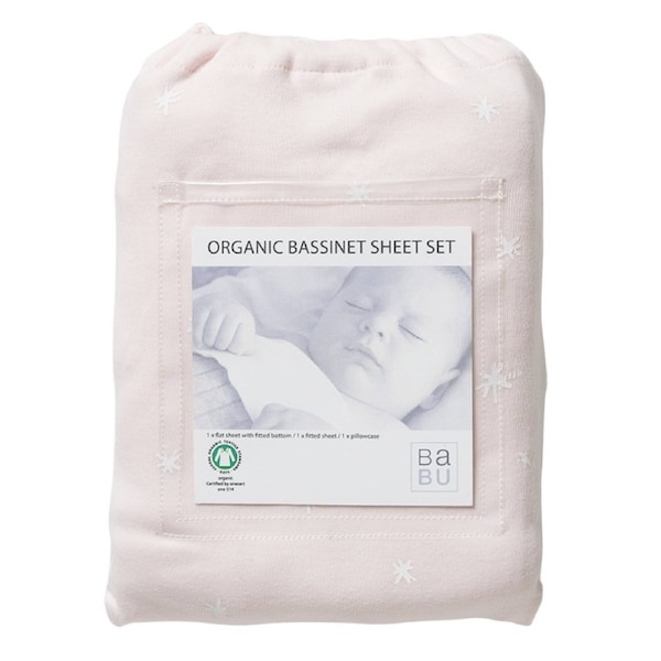 Babu Organic Bassinet Sheet Set Shell Pink Star