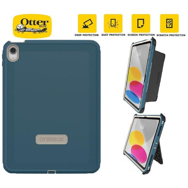 OtterBox Defender Apple iPad (10.9') (10th Gen) Case Baja Beach (Blue)-(77-90081),DROP+ 2X Military Standard,Built-in Screen Protection,Multi-Position