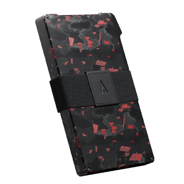 KeySmart Statik Wallet, Holds Up to 15 Cards, Plus Cash, RFID Blocking Technology - Red Forged Carbon