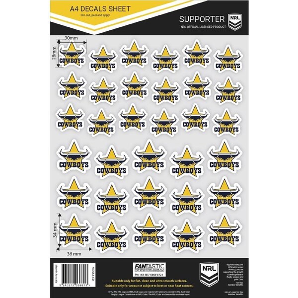 North Queensland QLD Cowboys NRL A4 Decal Sticker Sheet