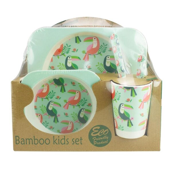 Bamboo Toucan Dinner Set for Kids Eco Friendly Baby Mealtime Set by Baby & Me