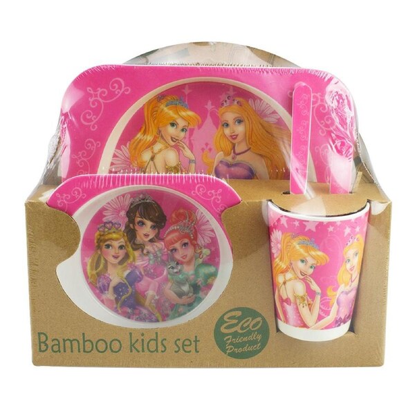 Bamboo Princess Dinner Set for Kids Eco Friendly Baby Mealtime Set Pink