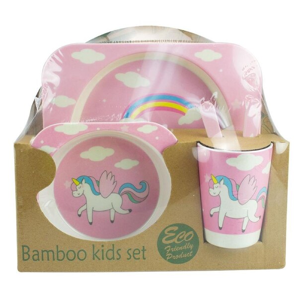 Bamboo Unicorn Dinner Set for Kids Eco Friendly Baby Mealtime Set by Baby & Me