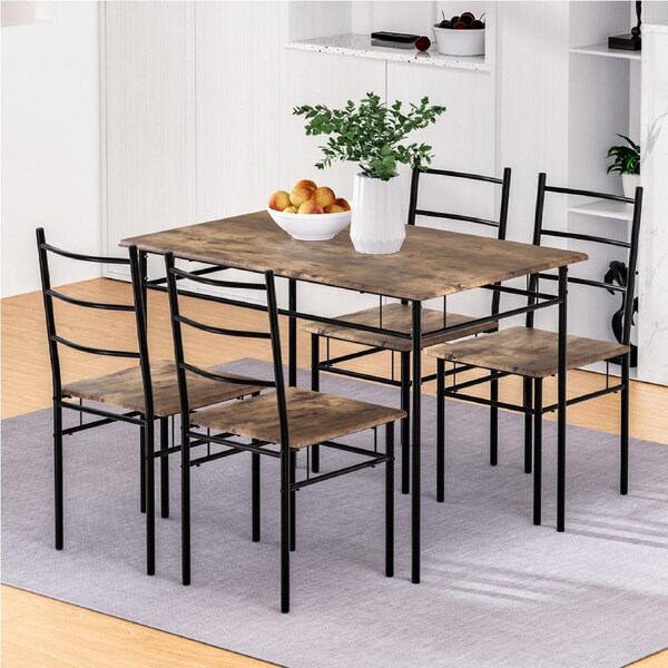 1 Artiss Dining Table and 4 Chairs Set Walnut