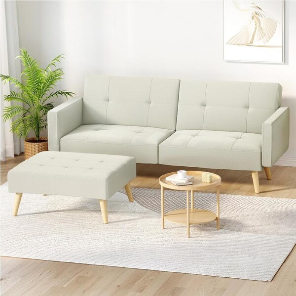 Artiss Sofa Bed Ottoman 3 Seater Fabric Beige