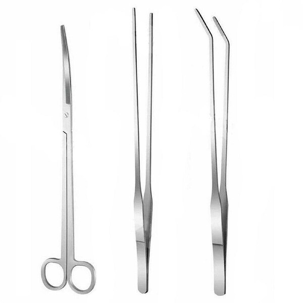 Aquarium Tool Kit Aquatic Plant Tweezers Scissors Auto Fish Feeder Tank - 3pcs
