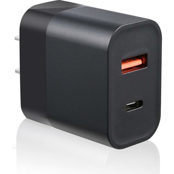 30W Dual Port USB Fast Charger USB-C & USB-A Power Adapter PD QC 3.0 Wall Charger BLACK