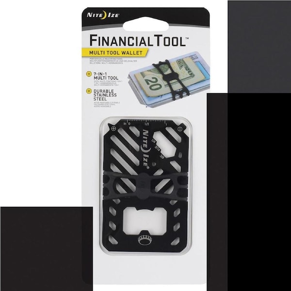 Nite Ize Financial Tool 7in1 Stainless Steel 9cm MultiTool Wallet Can Opener BLK