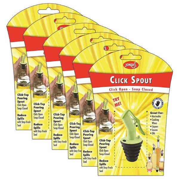 6x Jokari Click Spout/Bottle Pour Lid Kitchen Accessory Assort Colour 17cm