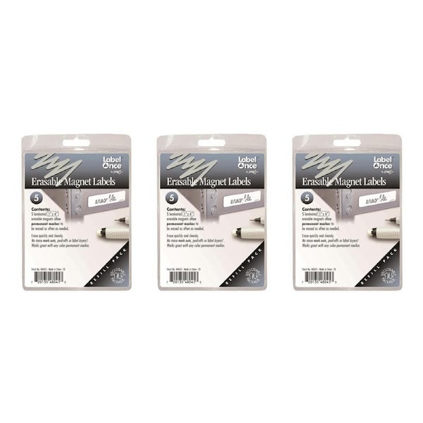 3x 5pc Jokari 10cm Erasable Magnet Label Home/Office Accessory Refill Pack WHT