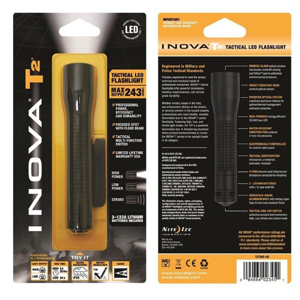 Nite Ize Inova T2 Tactical LED Flashlight Outdoor/Camping Torch 243lm Black