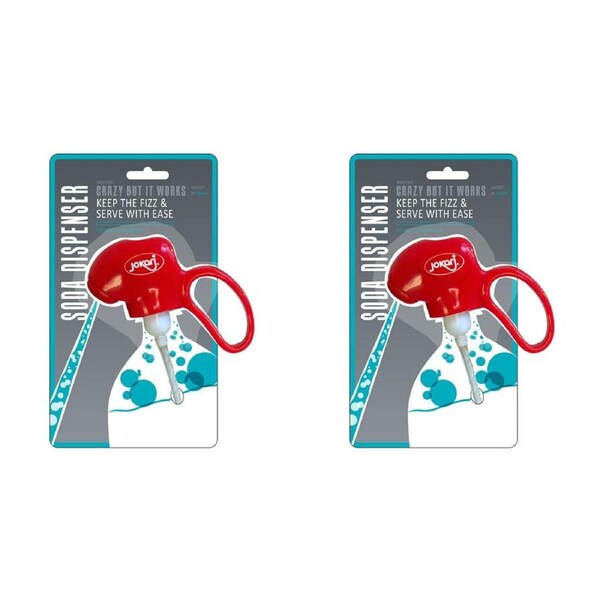 2x Jokari Soda Dispenser/Fizzy Drink Beverage Saver Fits Upto 2L Bottle Red 10cm