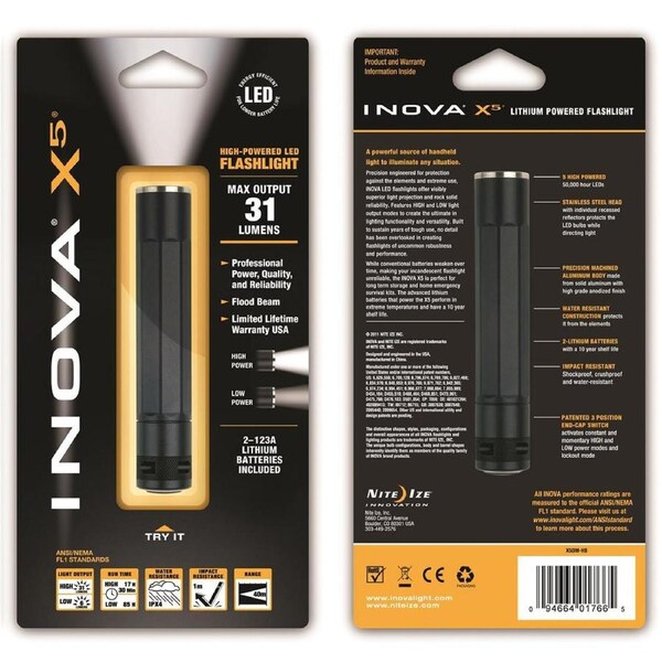 Nite Ize X5 Aluminium 5-LED Flashlight Outdoor Torch Camping/Hiking Light Black