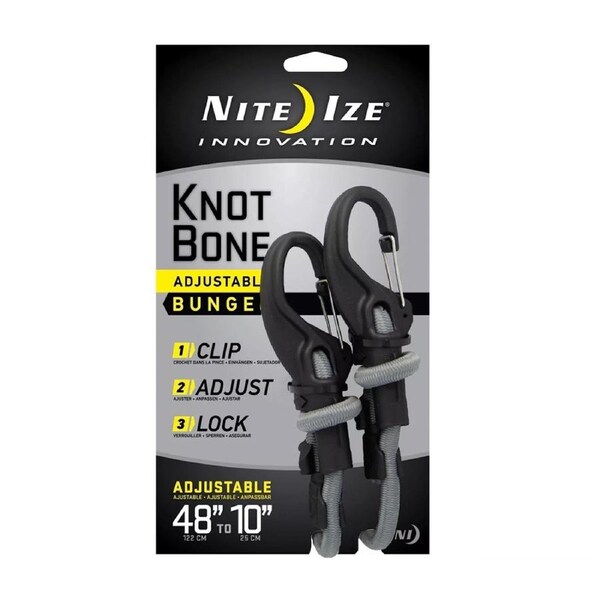Nite Ize Knotbone Bungee Cord #9 w/ Carabiner Adjustable Upto 48'' Grey/Black