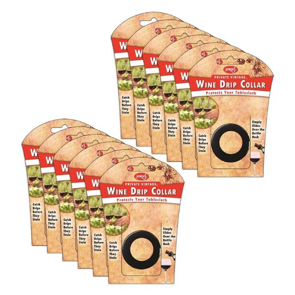 12x Jokari Wine Drip Collar/Bottle Neck Stain Catcher/Leak-Proof Ring BLK 12cm