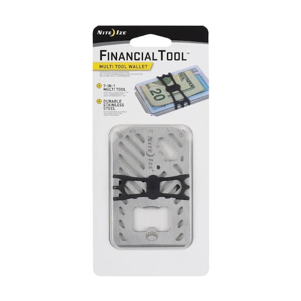 Nite Ize Financial Tool 7in1 Stainless Steel 9cm MultiTool Wallet Can Opener SLV