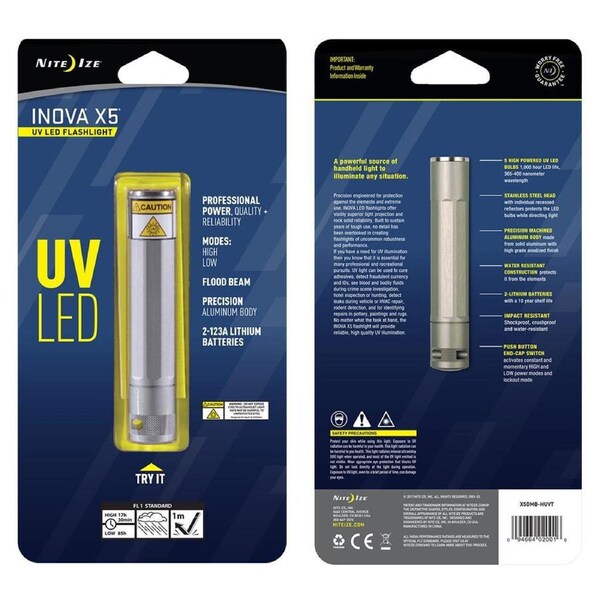 Nite Ize X5 Aluminium 12cm UV LED Flashlight Outdoor/Inspection Light Titanium