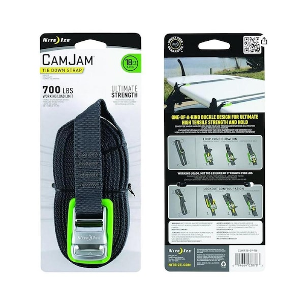 Nite Ize CamJam 18ft Ratchet Tie Down Webbing Strap Buckle Latch Green/Black
