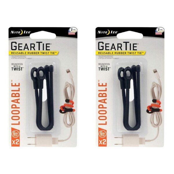 8pc Nite Ize 6in Rubber Gear Tie Reusable Wire Twist Cable Organiser Pack Lime