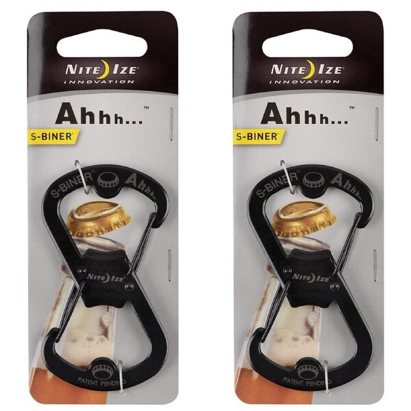 2x Nite Ize Ahhh... 8cm S-Biner Carabiner/Bottle Opener Camping Accessory Black
