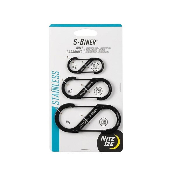 3pc Nite Ize S-Biner S/S Dual Carabiner Outdoor Camping/Hiking Size 2/3/4 Black