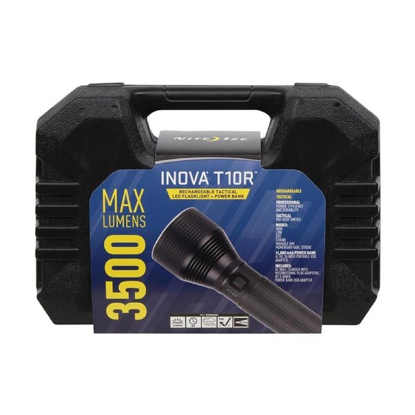 Nite Ize T10R Tactical LED Flashlight/Power Bank Outdoor Torch Rechargeable BLK