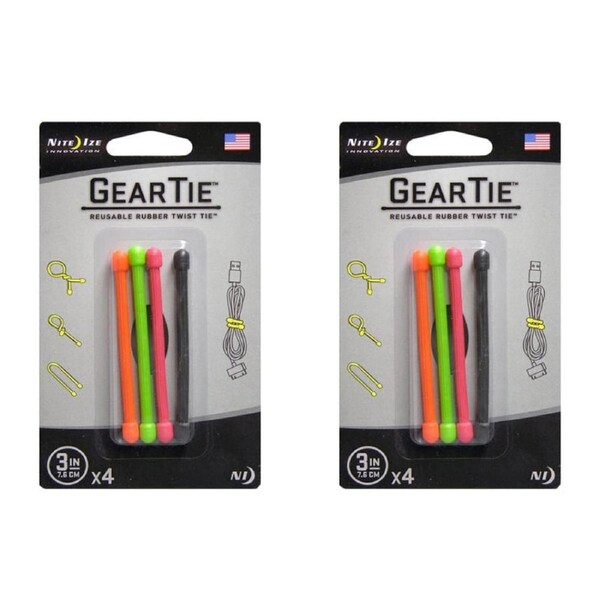 8pc Nite Ize 3in Rubber Gear Tie Reusable Wire Twist Organiser Assorted Colours