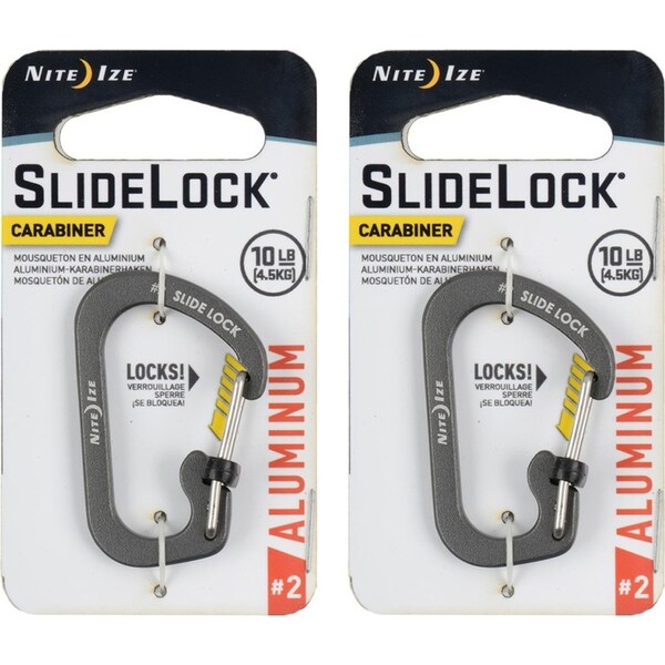 2x Nite Ize Slidelock 4.4cm Aluminium #2 Carabiner Key Accessory Organiser CHAR