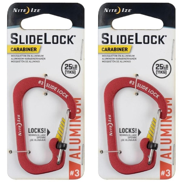 2x Nite Ize Slidelock 6cm Aluminium #3 Carabiner Lock Key Accessory Organiser Rd
