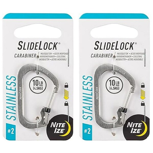 2x Nite Ize S-Biner 4cm Slidelock #2 Stainless Steel Hanging Key Carabiner SLVR