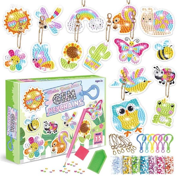 Catzon 15 Pcs DIY Diamond Painting Keychain Kit Cute Crafts for Kids Ages 6-12