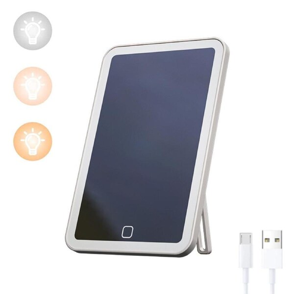 Catzon Travel Makeup Mirror 3 Color Lights Touch Screen Dimming Rechargeable-White