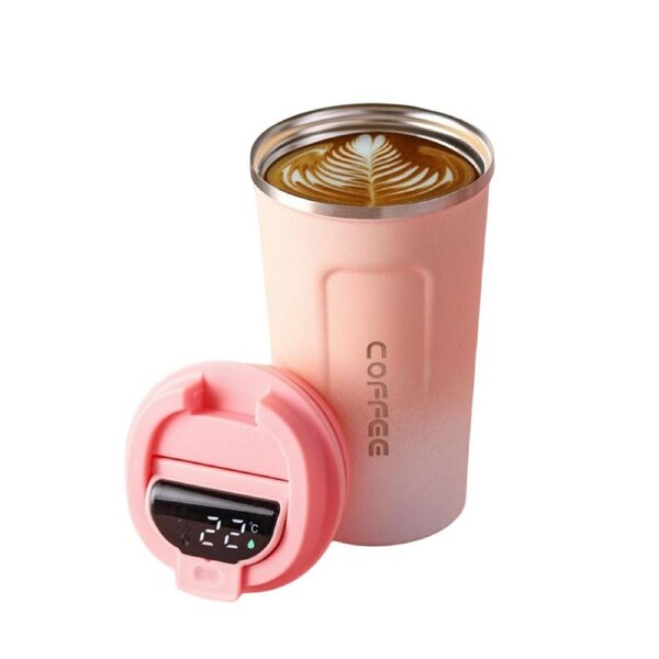 Catzon 510ML Smart Travel Coffee Mug 304 Stainless Steel LED Display-GradientPink