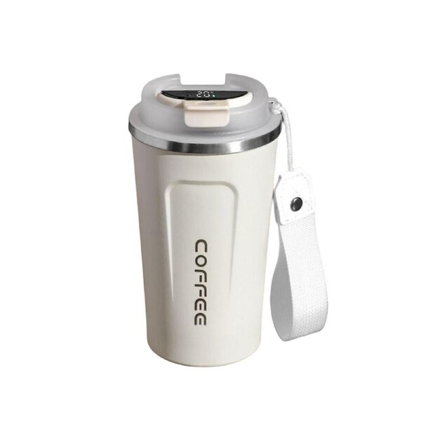 Catzon 510ML Smart Travel Coffee Mug 304 Stainless Steel LED Display with Rope-White