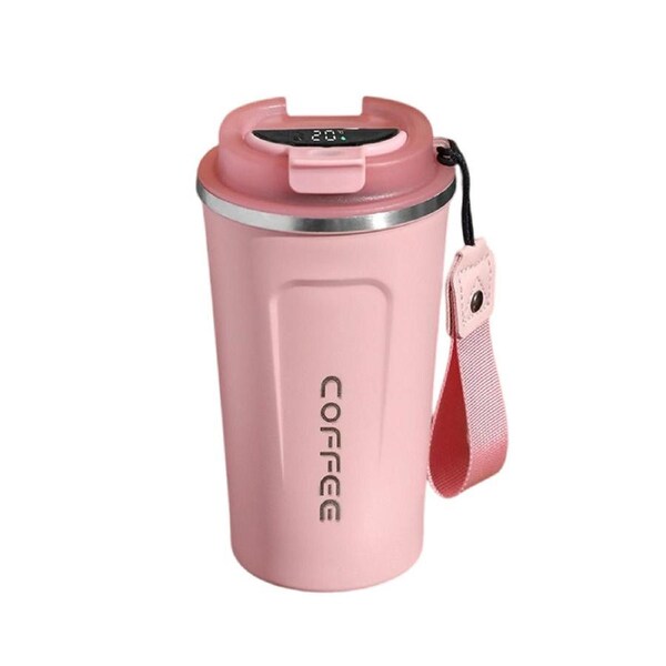 Catzon 510ML Smart Travel Coffee Mug 304 Stainless Steel LED Display with Rope-Pink