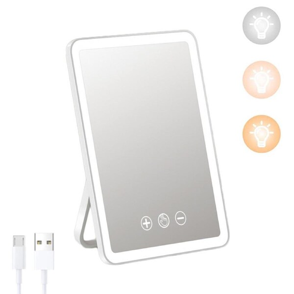 Catzon LED HD Makeup Mirror Rechargeable 3 Color Lighting Dimmable-White