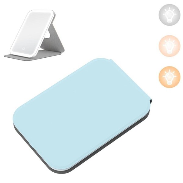 Catzon 3 Colors LED Makeup Mirror Touch Screen Foldable 360 Rotation-Blue