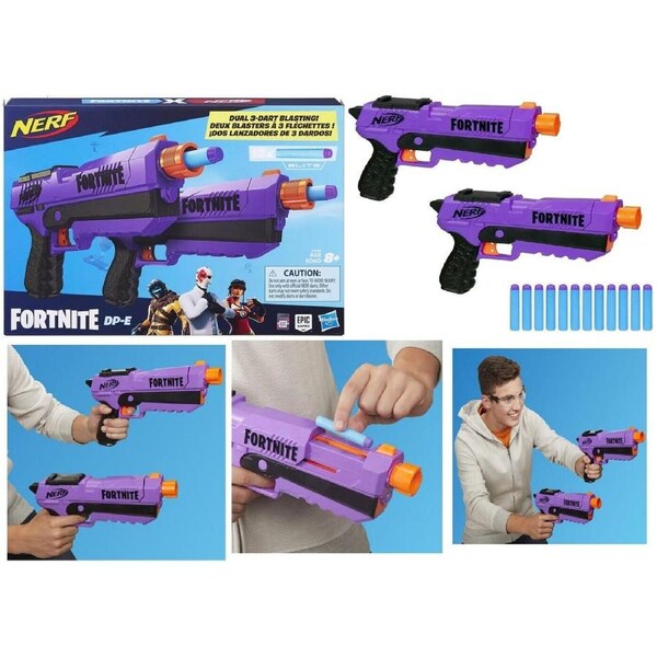 2 Pack Nerf Fortnite DP-E Dual 3-Dart Blasting Blasters Ages 8+ Toy Gun Blaster
