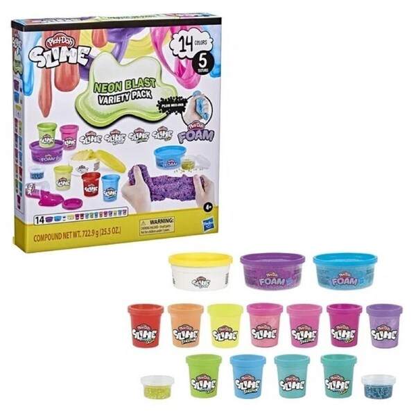 Play-Doh Slime Neon Blast Variety Pack 14 Colors 5 Textures Plus Mix-Ins Playdoh