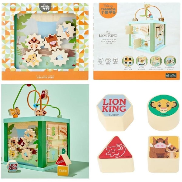 Disney Wooden Toys Lion King Activity Cube Simba and Friends Fine Motor Skills