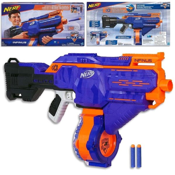 Nerf Elite Infinus Motorised Blaster Inc 30 Elite Darts and 30 Dart Drum Toy Gun