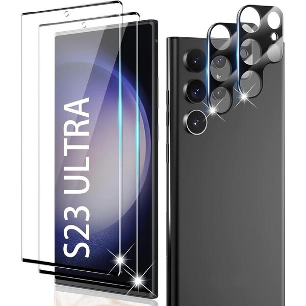 [2 +2 Pack] Galaxy S23 Ultra Screen Protector and Camera Protector 3D Full Coverage 9H Hardness Tempered Glass for Samsung Galaxy S23 Ultra 5G (6.8")