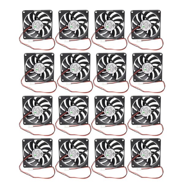 Computer Case Fans 80mm PC Ball Bearing, 16pcs,Black, 2800 rpm 2PIN 80x80x10mm Silent Set Cooling Cooler DC 12V Plug Connector Power High Speed Pack