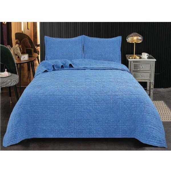 French Country Patchwork Bed Quilt Blue Perennial Stonewash Coverlet Throw