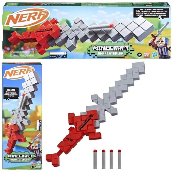 NERF Minecraft Heartstealer Toy Sword Includes 4 Elite Foam Darts Blast Game Fun