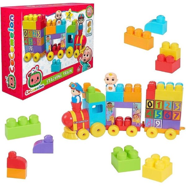 CoComelon Stacking Train 40 Piece Large Building Block Set Includes JJ TomTom