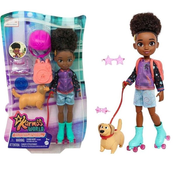 Karma World Roller Skating Doll Ages 3+ New Toy Skates Hat Dog Bag Sunglasses